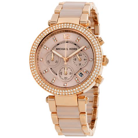 michael kors rose gold acetate swarovski crystal watch|Michael Kors parker rose goldtone.